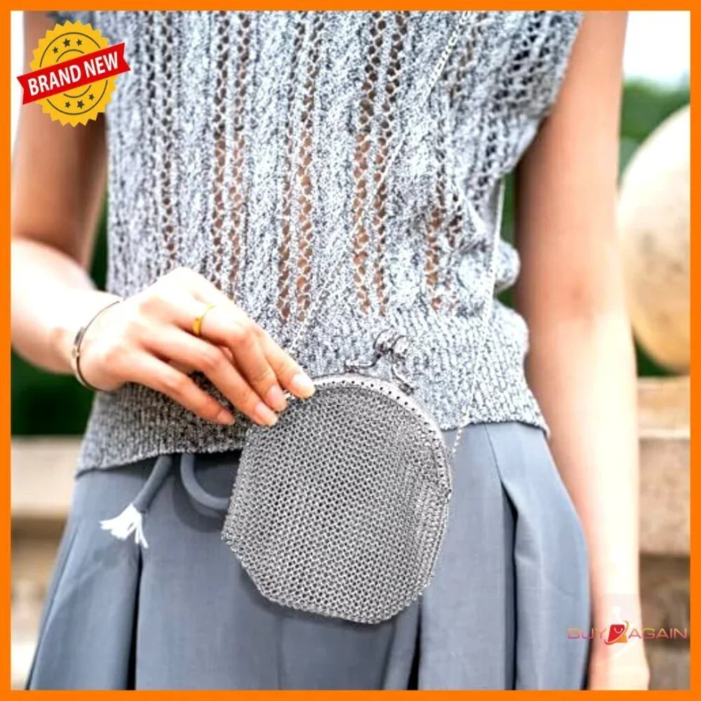 Vintage Chainmail Evening Clutch Purse Stainless Steel Snap Closure